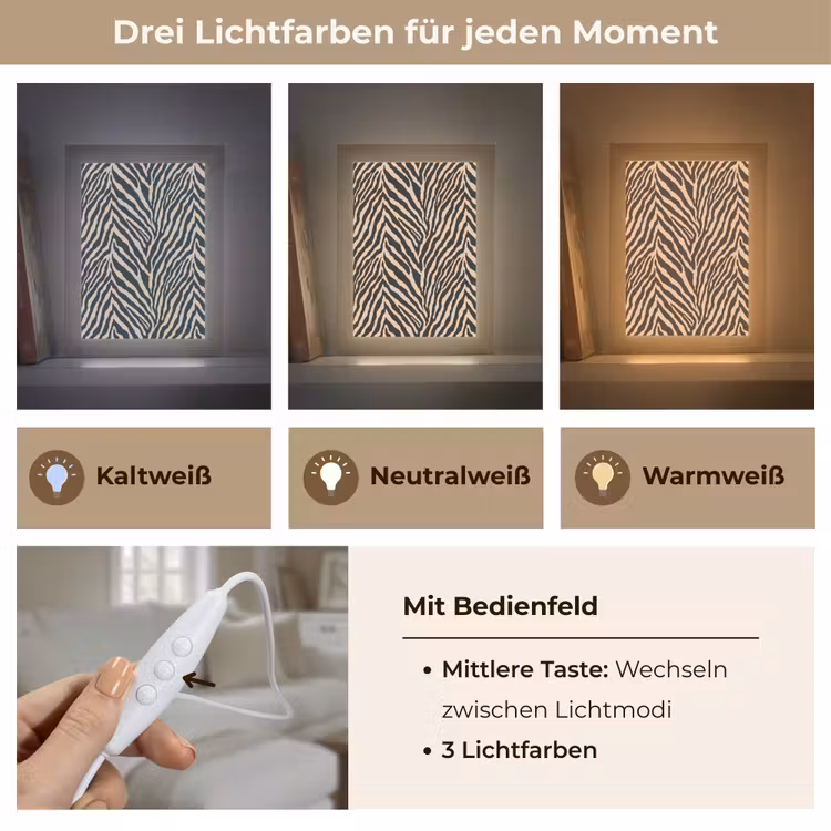 Zebra - Klassiek - Zwart Light Box met kabel (Tafellamp) klein 925 -USP_lichtkleurDE