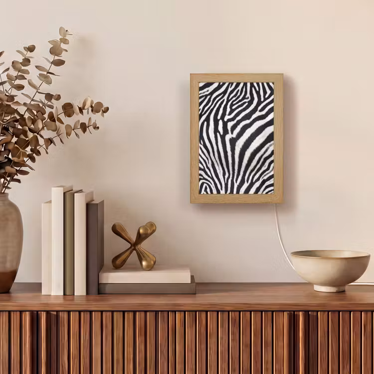 Zebra - Vacht - Klassiek - Zwart - Wit Light Box met kabel (Tafellamp) klein -sfeer2