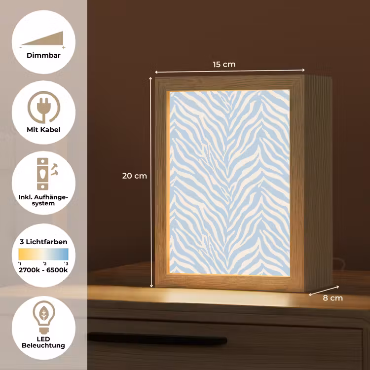 Zebra - Motief - Blauw - Wit Light Box met kabel (Tafellamp) klein 925 -USP_DE