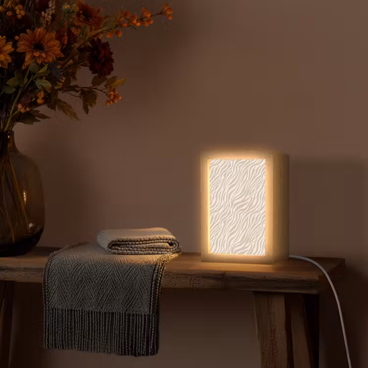 Zebra - Patroon - Beige Light Box met kabel (Tafellamp) klein 925 -sfeer4