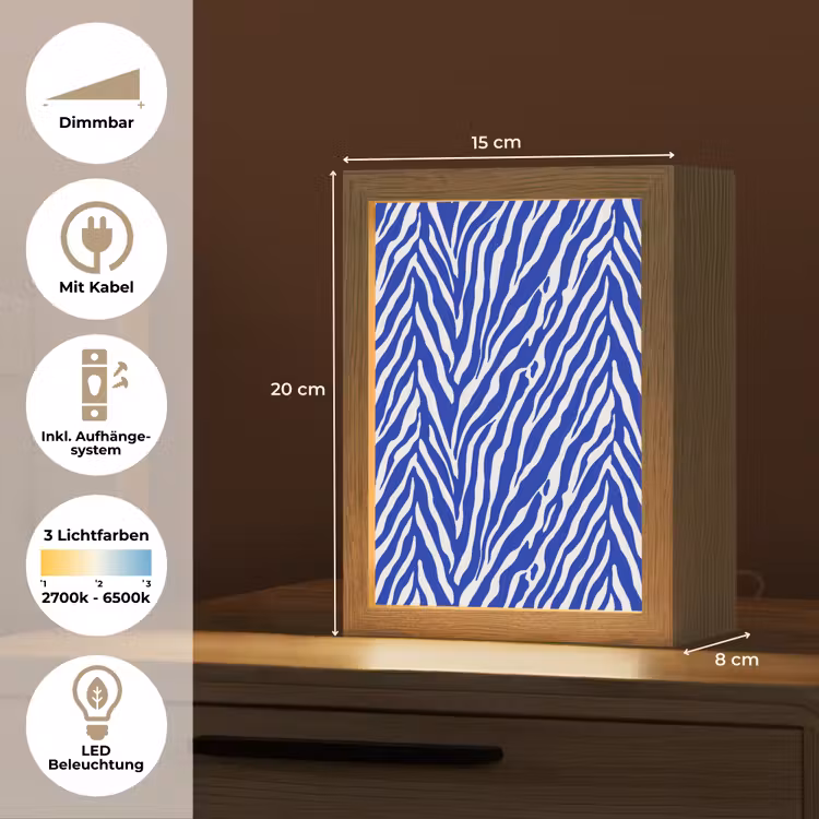 Zebra - Patroon - Kobalt - Blauw Light Box met kabel (Tafellamp) klein 925 -USP_DE