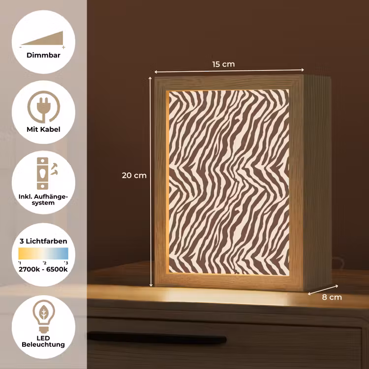 Zebra - Patroon - Zwart - Wit Light Box met kabel (Tafellamp) klein 925 -USP_DE