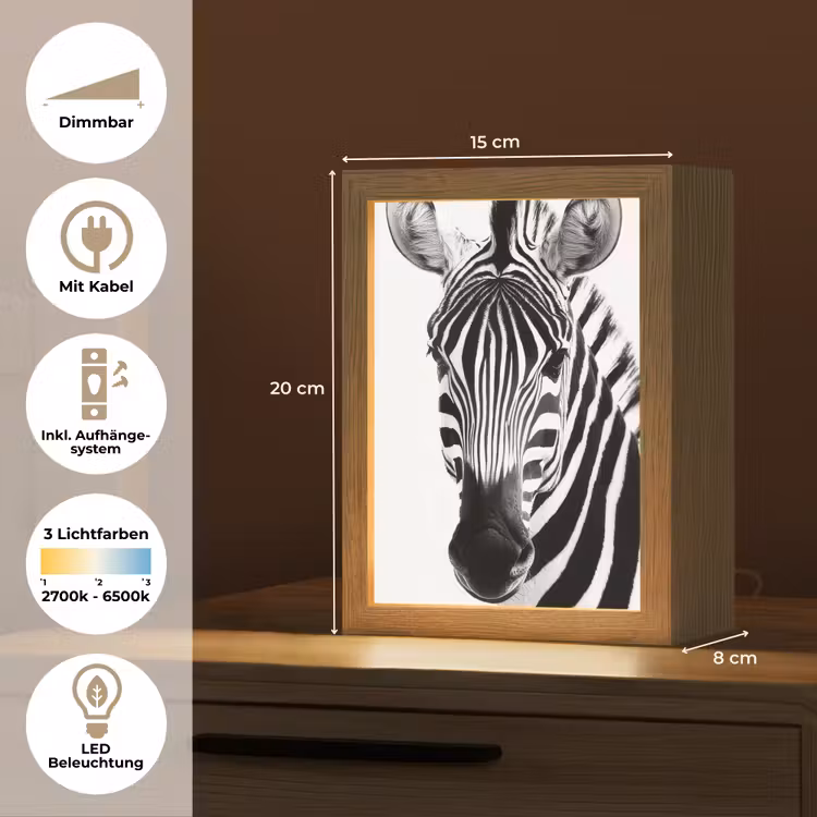 Zebra - Close-up - Zwart - Strepen Light Box met kabel (Tafellamp) klein -USP_DE