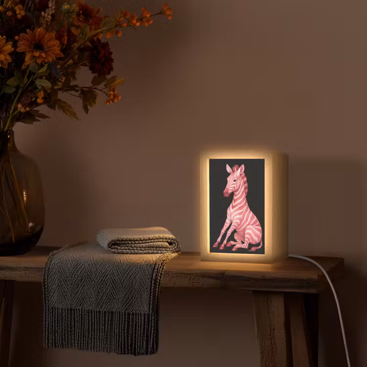 Zebra - Roze - Gestreept Light Box met kabel (Tafellamp) klein -sfeer4