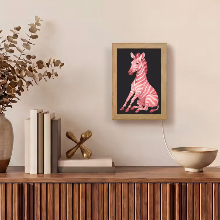 Zebra - Roze - Gestreept Light Box met kabel (Tafellamp) klein -sfeer2