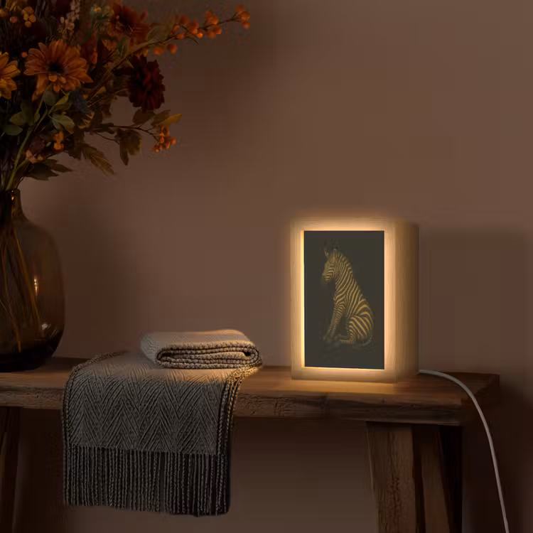 Zebra - Strepen - Goud Light Box met kabel (Tafellamp) klein -sfeer4