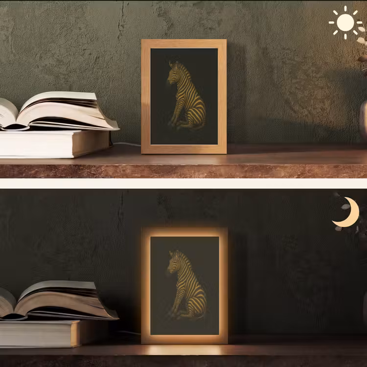 Zebra - Strepen - Goud Light Box met kabel (Tafellamp) klein -sfeer3