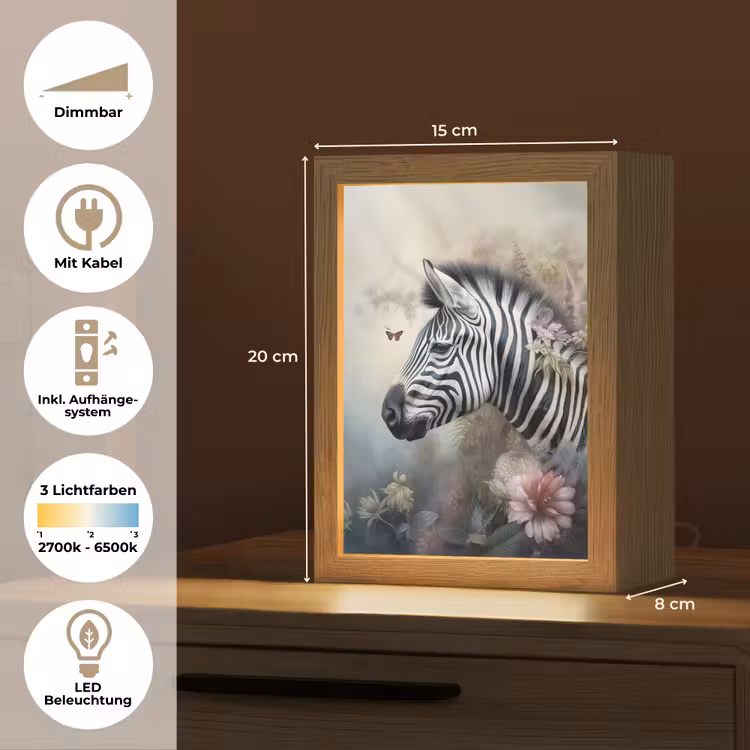 Zebra - Wilde dieren - Vlinder - Bloemen Light Box met kabel (Tafellamp) klein -USP_DE