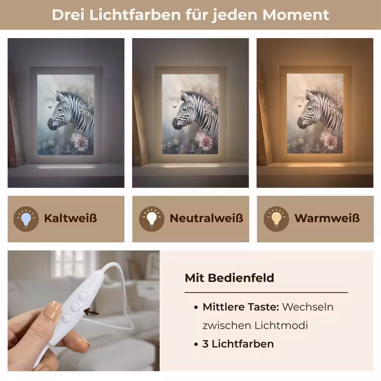 Zebra - Wilde dieren - Vlinder - Bloemen Light Box met kabel (Tafellamp) klein -USP_lichtkleurDE