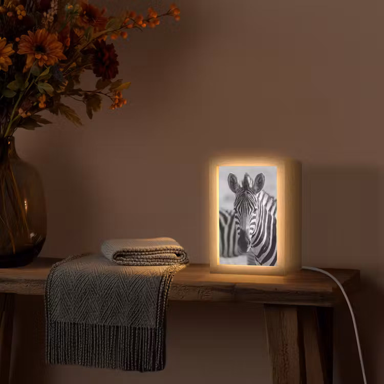 Zebra's - Zwart - Wit Light Box met kabel (Tafellamp) klein -sfeer4