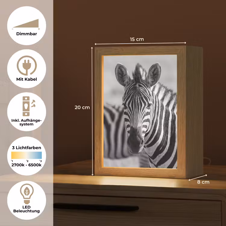 Zebra's - Zwart - Wit Light Box met kabel (Tafellamp) klein -USP_DE
