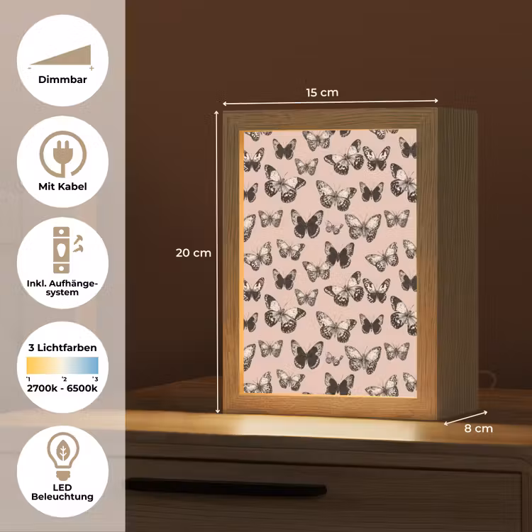 Tijdloos - Vlinders - Perzik Light Box met kabel (Tafellamp) klein 925 -USP_DE