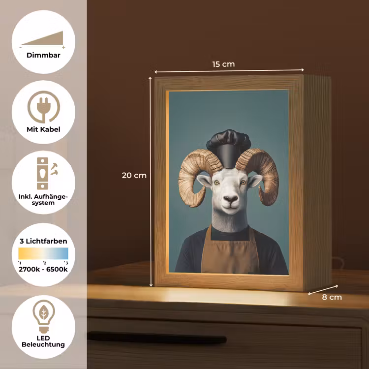 Geit - Hoorns - Kokskleding Light Box met kabel (Tafellamp) klein -USP_DE
