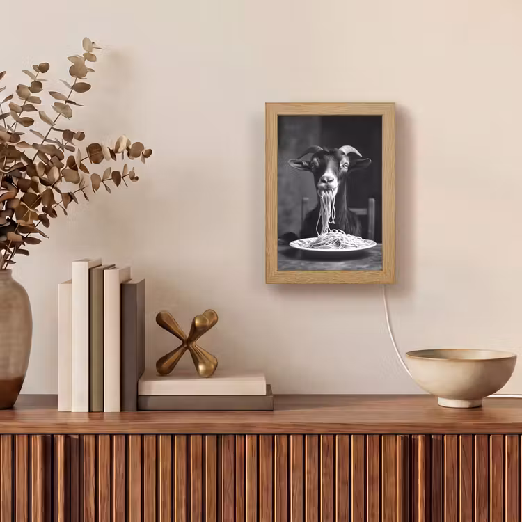 Geit - Bord - Spaghetti - Zwart Wit Light Box met kabel (Tafellamp) klein -sfeer2