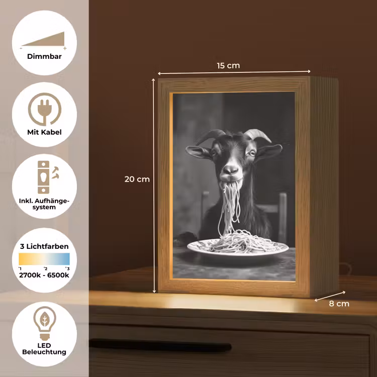 Geit - Bord - Spaghetti - Zwart Wit Light Box met kabel (Tafellamp) klein -USP_DE