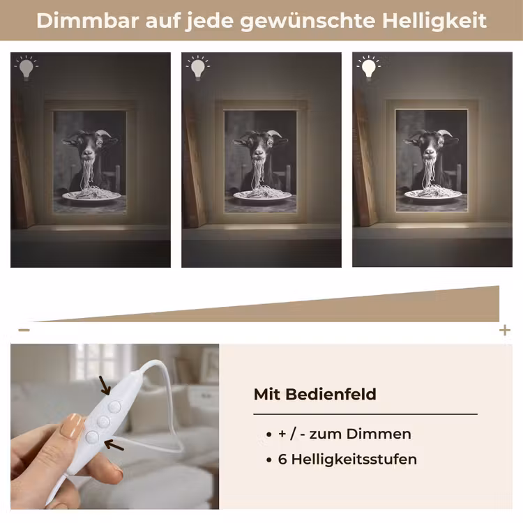 Geit - Bord - Spaghetti - Zwart Wit Light Box met kabel (Tafellamp) klein -USP_dimbaarDE
