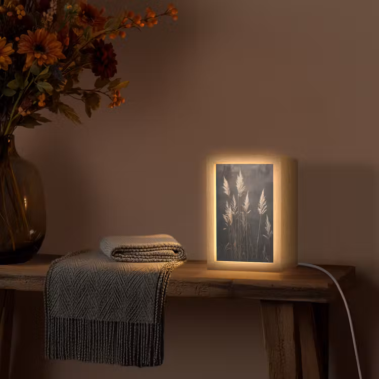 Siergras - Pluimen - Verlichting - Zwart Light Box met kabel (Tafellamp) klein -sfeer4