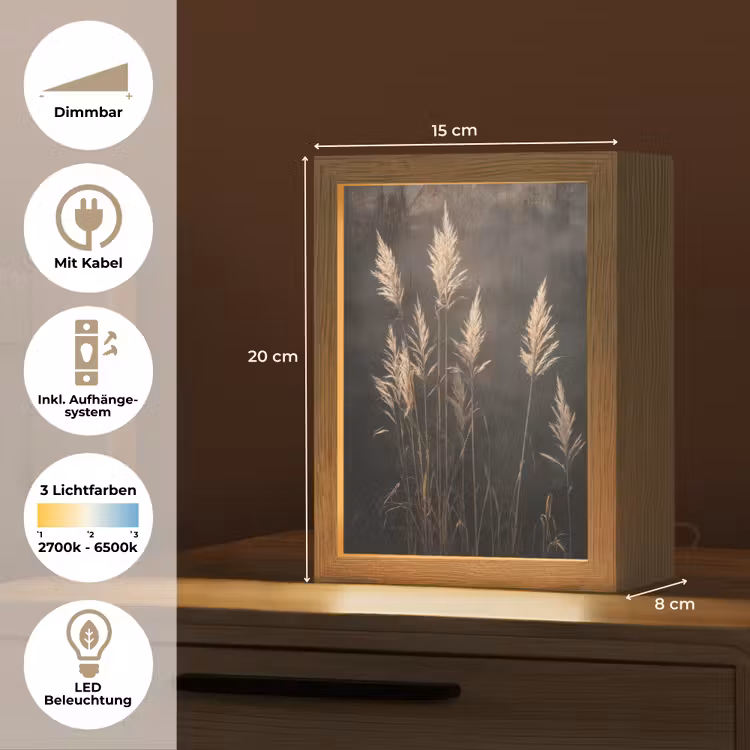 Siergras - Pluimen - Verlichting - Zwart Light Box met kabel (Tafellamp) klein -USP_DE