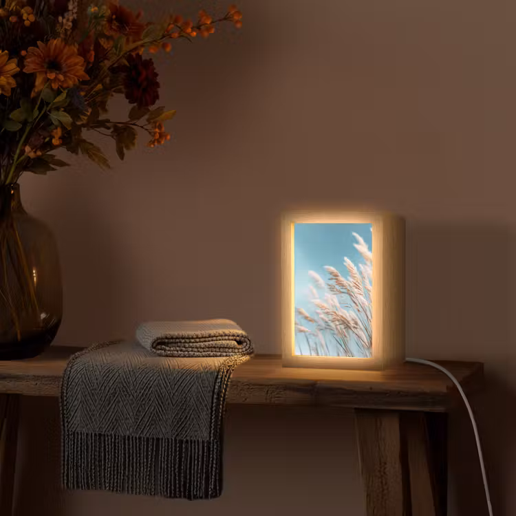 Siergras - Wind - Lichtbruin Light Box met kabel (Tafellamp) klein -sfeer4