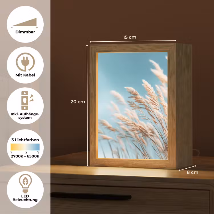 Siergras - Wind - Lichtbruin Light Box met kabel (Tafellamp) klein -USP_DE