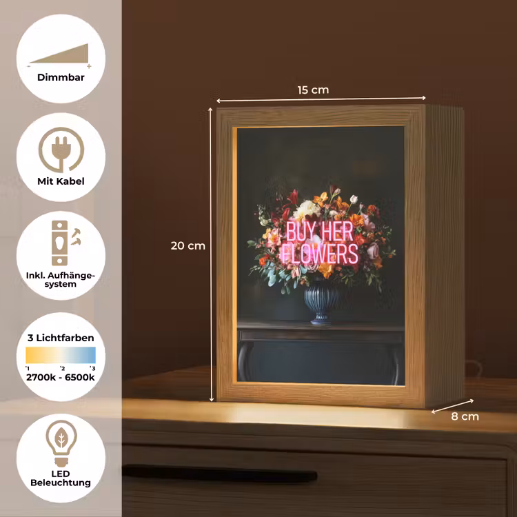 Quote - Bloemen - Vaas - Neon Light Box met kabel (Tafellamp) klein -USP_DE