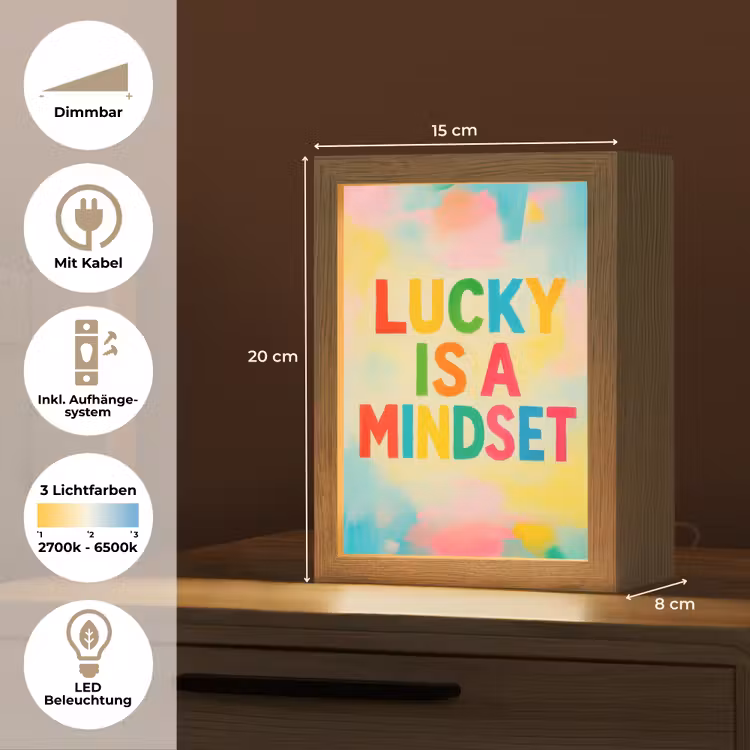 Quote - Lucky - Regenboogkleuren Light Box met kabel (Tafellamp) klein -USP_DE