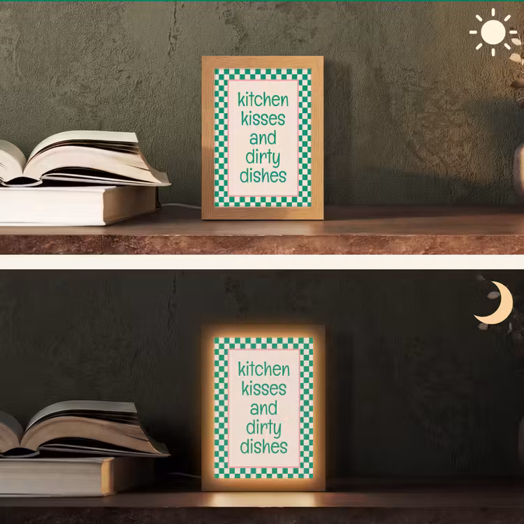 Quote - Groen - Geblokt - Keuken Light Box met kabel (Tafellamp) klein -sfeer3