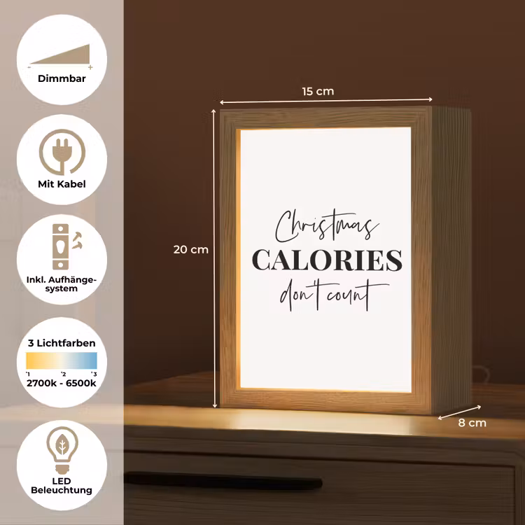 Kerst quote - Winter - Christmas calories - Wit Light Box met kabel (Tafellamp) klein -USP_DE
