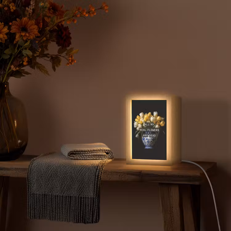 Quotes - Bloem - Tulp - Geel Light Box met kabel (Tafellamp) klein -sfeer4