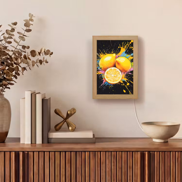 Citroen - Graffiti - Kleurrijk - Verf - Modern Light Box met kabel (Tafellamp) klein -sfeer2