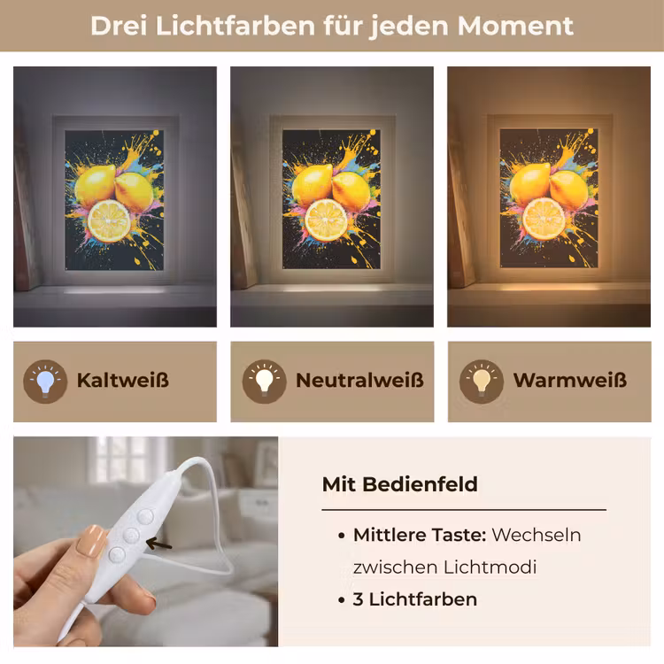 Citroen - Graffiti - Kleurrijk - Verf - Modern Light Box met kabel (Tafellamp) klein -USP_lichtkleurDE