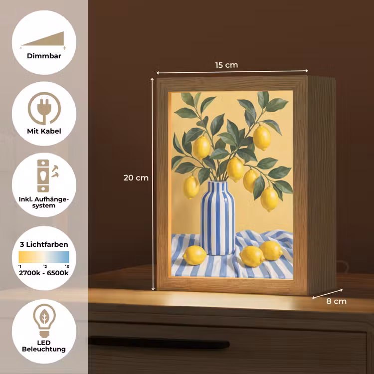 Tischlampe - Zitrone – Stillleben – Modern - Citroen - Stilleven - Modern Light Box met kabel (Tafellamp) klein