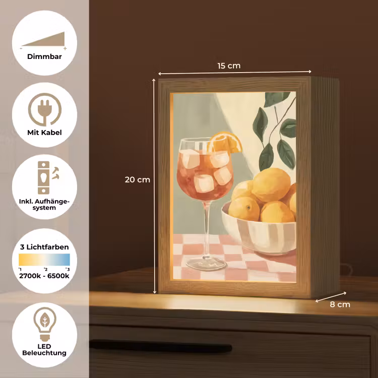Citroenen - Glas - Tafelkleed - Geblokt Light Box met kabel (Tafellamp) klein -USP_DE