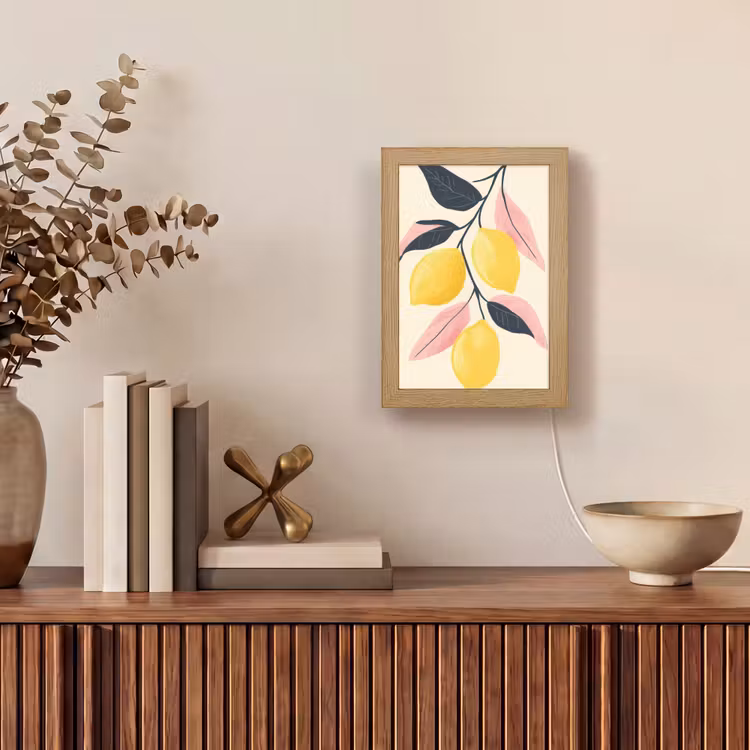 Citroenen - Felgeel - Tak - Bladeren Light Box met kabel (Tafellamp) klein -sfeer2