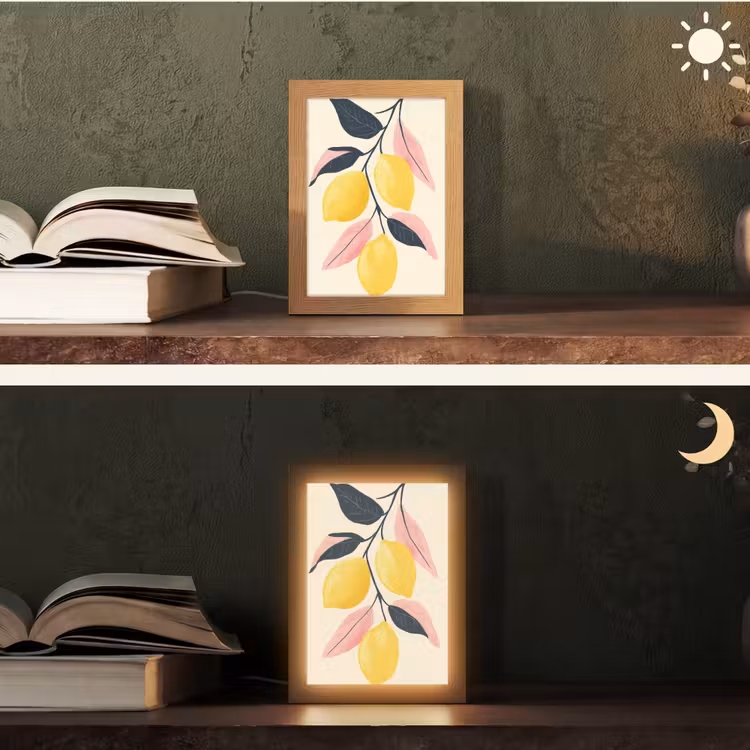 Citroenen - Felgeel - Tak - Bladeren Light Box met kabel (Tafellamp) klein -sfeer3