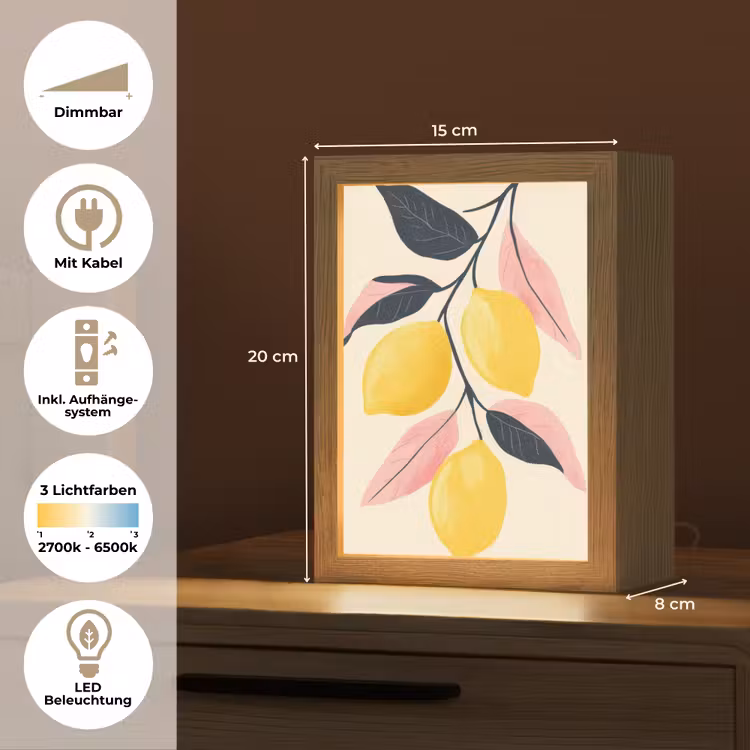 Citroenen - Felgeel - Tak - Bladeren Light Box met kabel (Tafellamp) klein -USP_DE