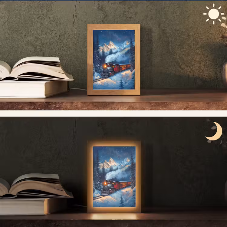 Trein - Kerst - Sneeuw - Kersttrein Light Box met kabel (Tafellamp) klein -sfeer3