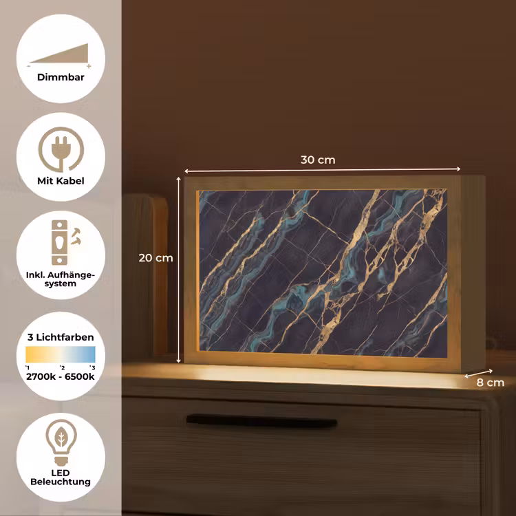Abstract - Gouden lijnen - Kunst - Modern - Zwart Light Box met kabel (Tafellamp) klein -USP_DE