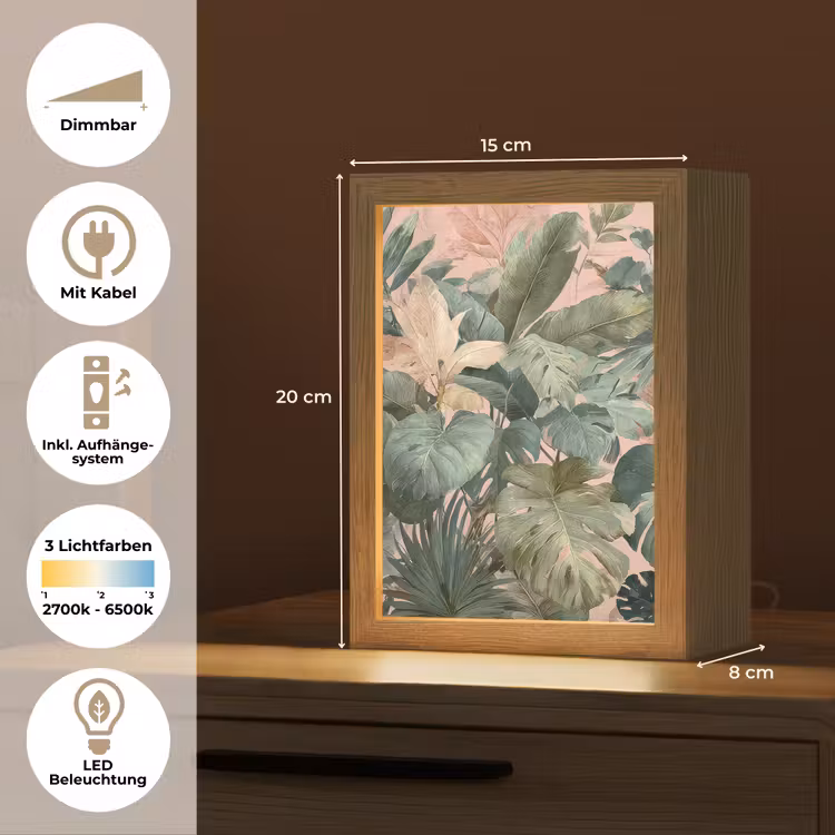 Compositie van bladeren - Groen - Roze Light Box met kabel (Tafellamp) klein -USP_DE