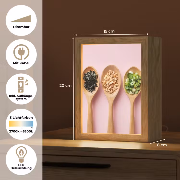 Ingrediënten - Lepels - Hout - Roze Light Box met kabel (Tafellamp) klein -USP_DE