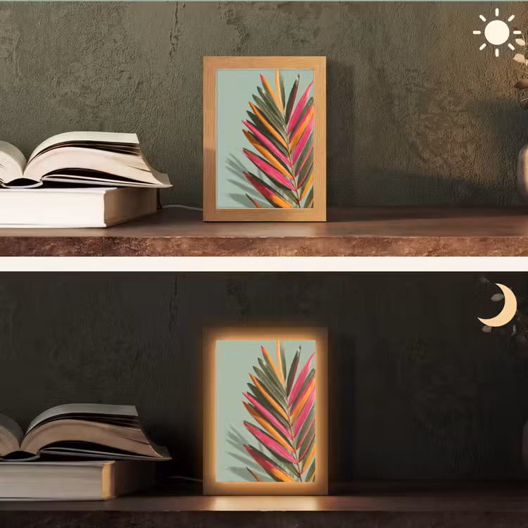 Tak - Bladeren - Kleurrijk - Schaduw Light Box met kabel (Tafellamp) klein -sfeer3