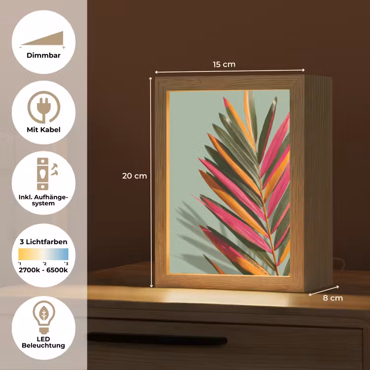 Tak - Bladeren - Kleurrijk - Schaduw Light Box met kabel (Tafellamp) klein -USP_DE