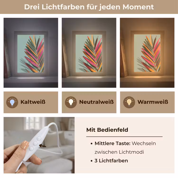 Tak - Bladeren - Kleurrijk - Schaduw Light Box met kabel (Tafellamp) klein -USP_lichtkleurDE