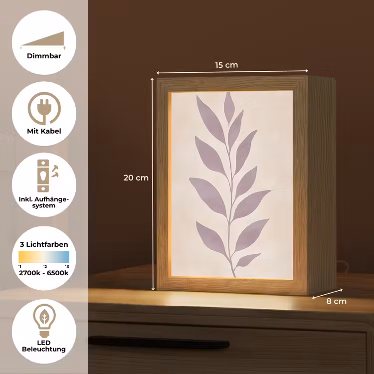 Tak - Bladeren - Minimalistisch - Beige Light Box met kabel (Tafellamp) klein -USP_DE