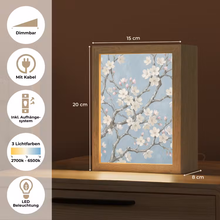 Takken - Kersenbloesem - Blauw Light Box met kabel (Tafellamp) klein -USP_DE