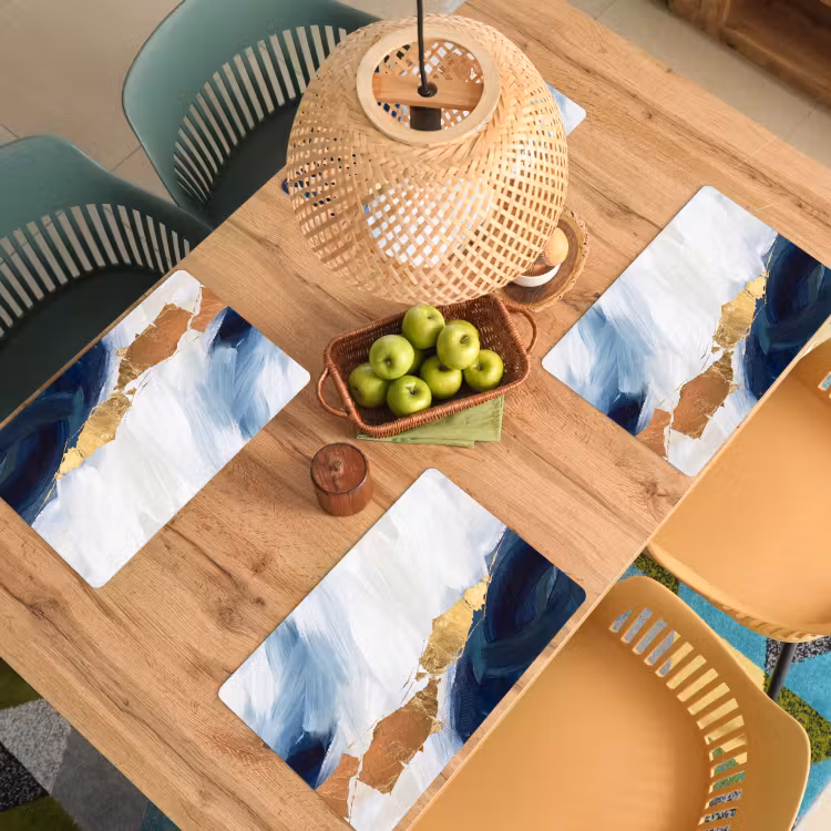 Abstract - Acryl - Blauw - Goud - Elegant Placemat vinyl groot -zzsfeer5_Kitchenyeah-website
