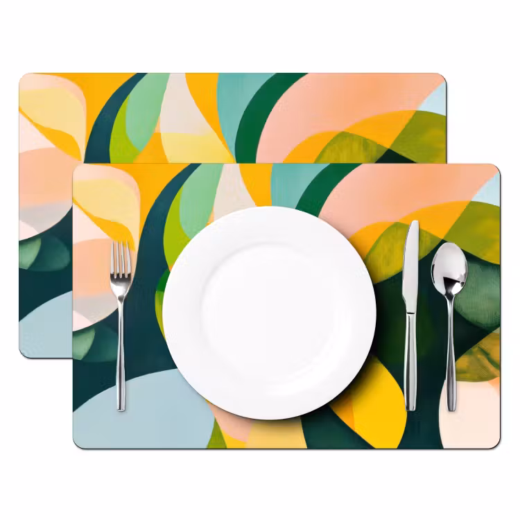 Abstract - Geel - Roze - Groen Placemat vinyl groot -zzsfeer2_Kitchenyeah-website