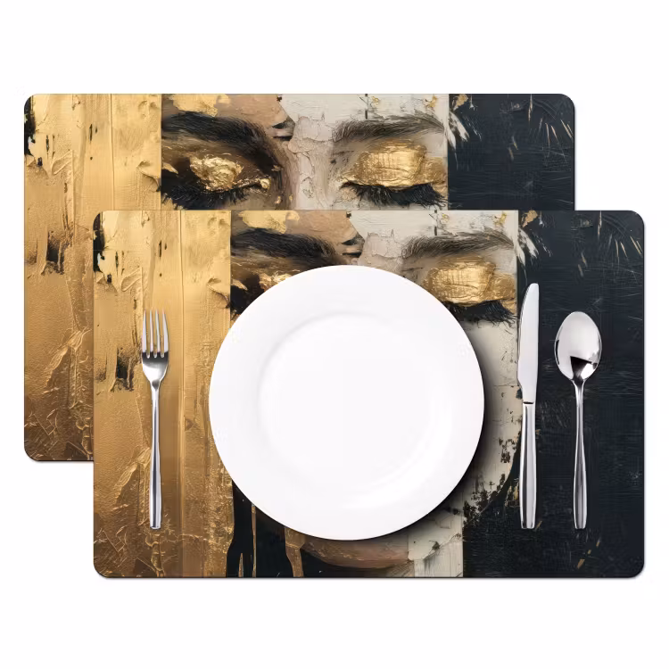 Abstract - Goud - Gezicht - Lippen Placemat vinyl groot -zzsfeer2_Kitchenyeah-website