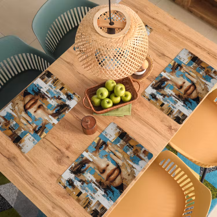 Abstract - Penseelstreken - Blauw - Gezicht Placemat vinyl groot -zzsfeer5_Kitchenyeah-website