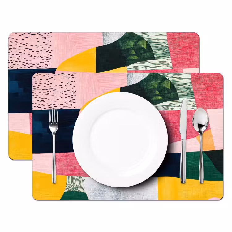 Abstract - Roze - Lappen - Vormen - Geel Placemat vinyl groot -zzsfeer2_Kitchenyeah-website